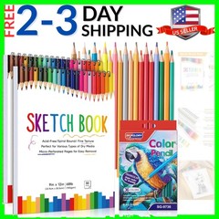 2 Pack Sketch Book with 36 Color Pencil Set, Spiral Kids Sketchbook for Drawi…