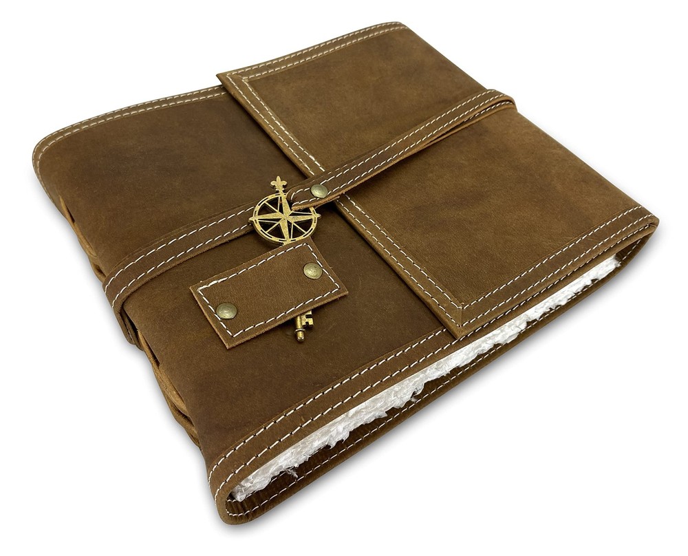 Leather Watercolor Journal 6 x8 350GSM Brown Handmade Deckle Edge Wanderings
