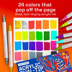 24 Acrylic Paint Markers – Paint Pens for Drawing, Brush + Fine Tips – for Fabri