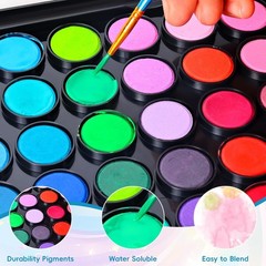 48 Color Solid Watercolor Paint Set with 3 Wooden Brushes Non Toxic Vibrant