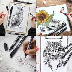 10 Size Black Micro Fineliner Pens Set, Waterproof Archival Ink Drawing Pens