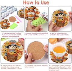 8 Pack Diamond Art Coasters Kits, Autumn Diamond Painting Coasters Kit with Ho,,