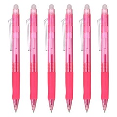 6Pcs 0.5mm Fine Point Retractable Erasable Gel Pens Comfortable Grip, Light Red