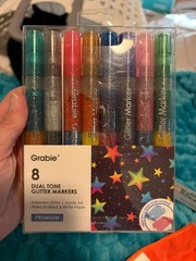 Grabie Dual Tone Glitter Markers Set of 8 Acrylic Paint Pens Iridescent New