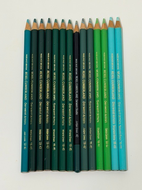 Derwent Rexel Cumberland Colored Pencils Lot of 13 Vintage Green Blue Tones