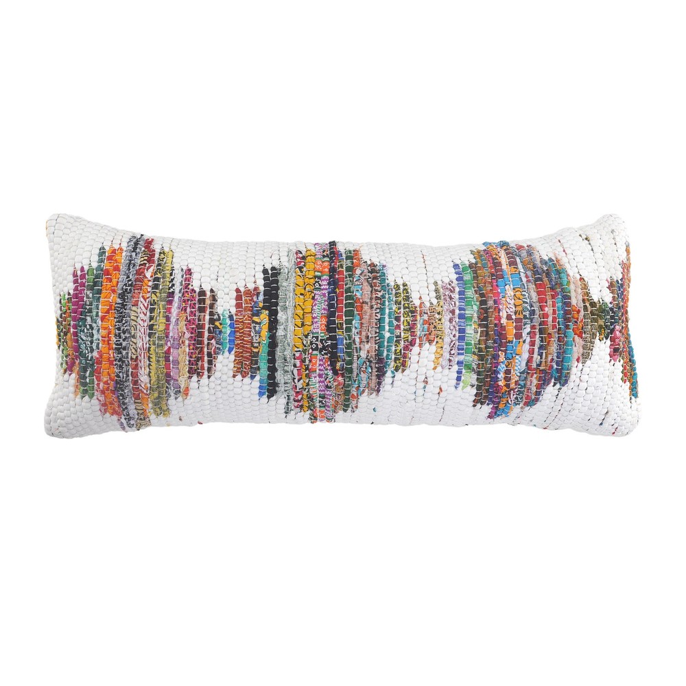 14″ X 36″ White Red Blue Orange And Green 100% Cotton Geometric Zippered Pillow