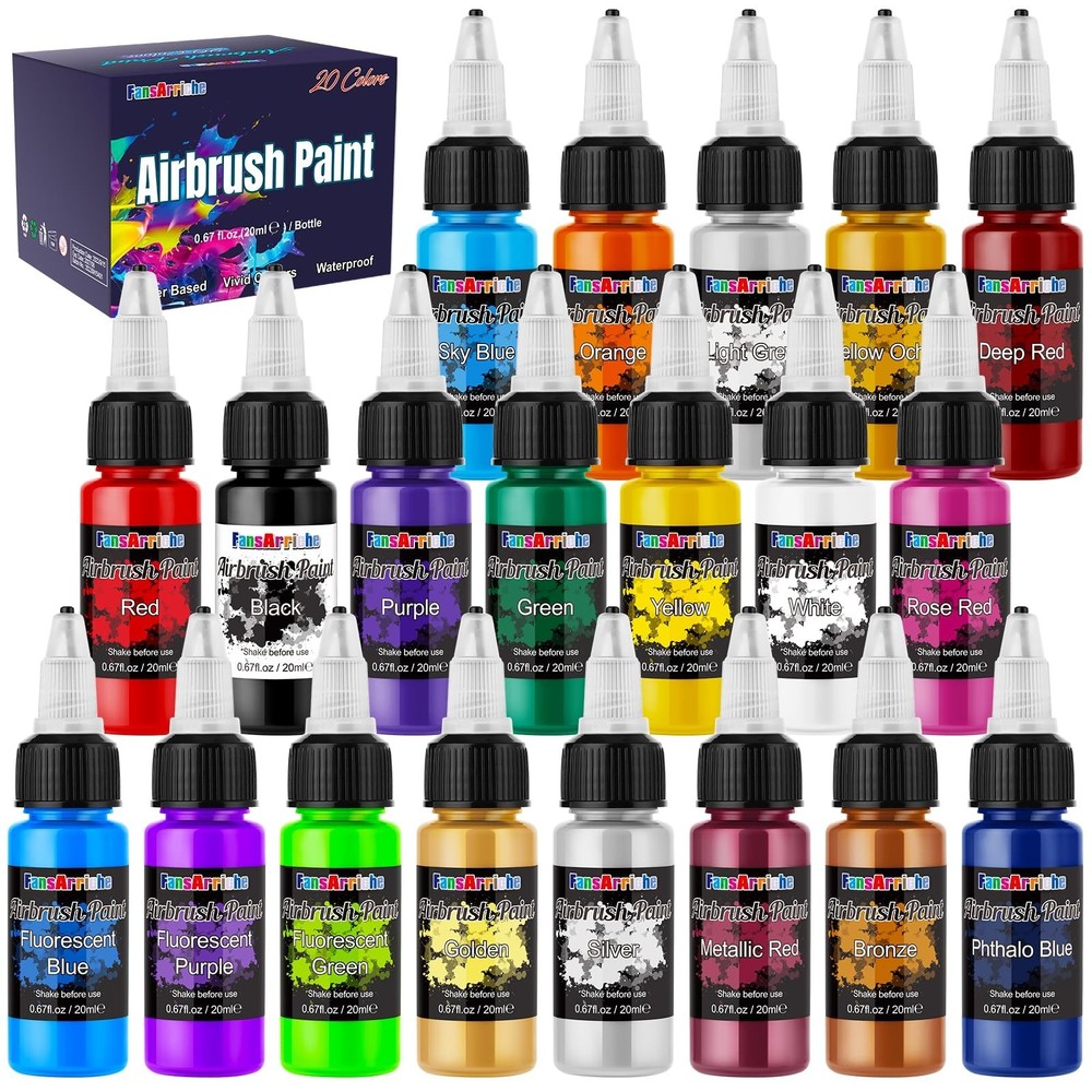 20 Colors Airbrush Paint Set FansArriche Acrylic Ready to Spray Art Paint Kit