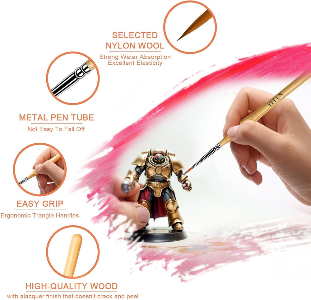6Pcs Miniature Paint Brushes Set with Triangular Handles – for Acrylics, Oils…