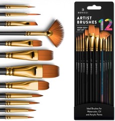 Professional Artist Paint Brush Set of 12 – Painting Brushes Kit for Kids, Ad…