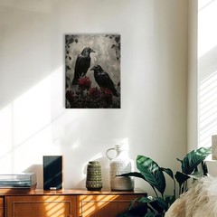 Crow Canvas Wall Art Gothic Romantic Painting Picture Framed for Bathroom Bed…