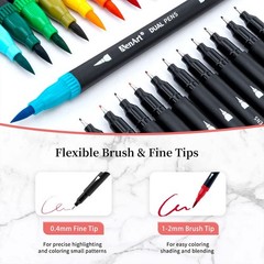 36 Dual Brush Markers for Adult Coloring Books – Fine & Brush Double Pens for…