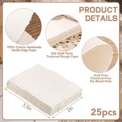 Prudiut 25 Sheets 300 GSM Deckled Edge Cotton Watercolor 2 x 3.5 inch, white