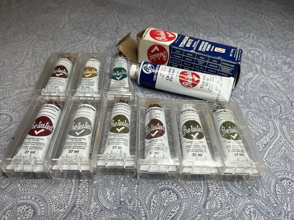 Grumbacher Vintage New Pre-Tested Oil Paint, 37ml & 150ml RARE Lot Of 10