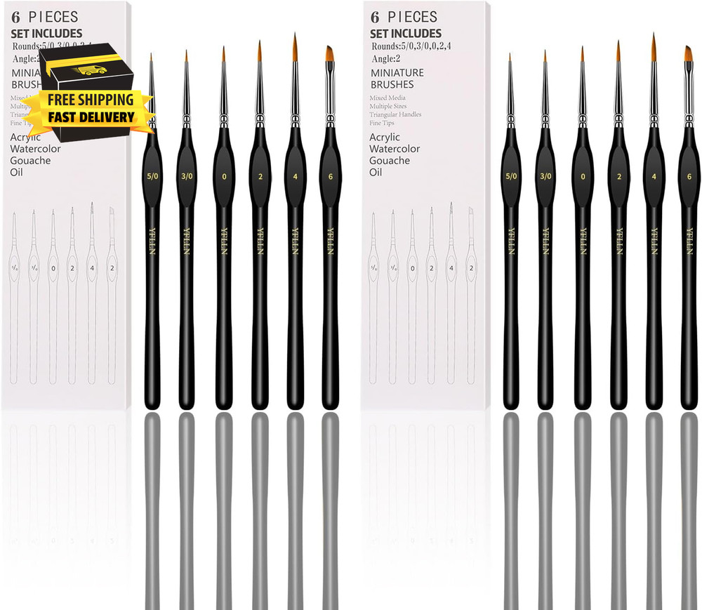6Pcs Miniature Paint Brushes Set with Triangular Handles – for Acrylics, Oils, W