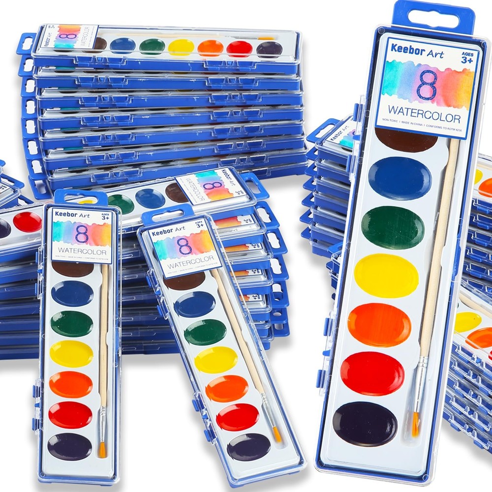 36 Pack Watercolor Paint Set, 8 Colors Washable Water Color with Paint Brush,…