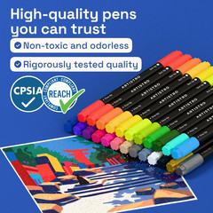 24 Precision Dual-Tip Acrylic Paint Markers – Paint Pens Set with Dot & Fine Tip