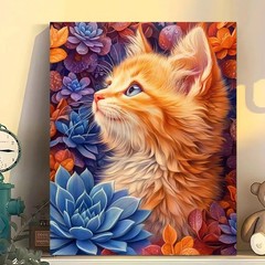 Cat Paint by Numbers Kit for Adults Beginner-Cat Flowers Adult Paint by Number K