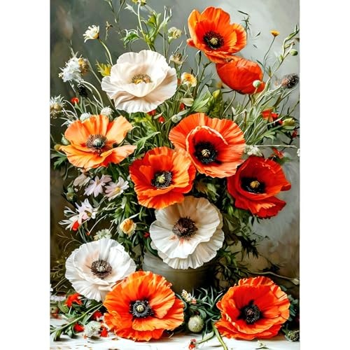 QINRUBB DIY Poppies Diamond Art Kit for Adults Beginners, Full Drill Colorful