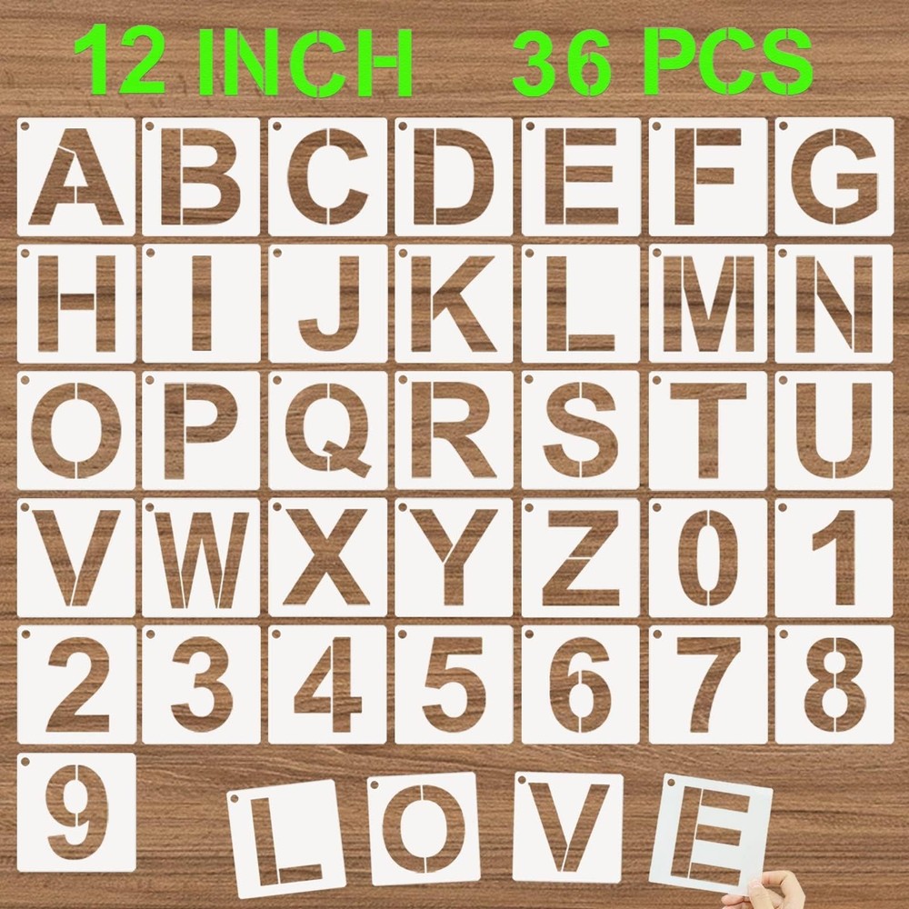Alphabet Letter Stencils 12 Inch, 36 Pcs Reusable Plastic Letter Numbers Temp…