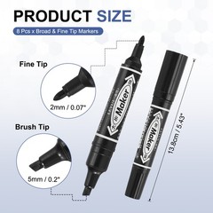 Broad & Fine Tip Markers, 8Pcs Oil-Based Markers Highlighter, Black
