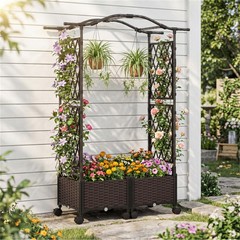 5 FT Self-Watering Vertical Raised Garden Bed with Trellis & Lockable Wheels