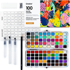 100 Colors Watercolor Paint Set – 50 Regular, 35 Metallic, 10 Macaron and 5 Fluo