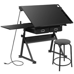 Drafting Drawing Table 9 Levels Adjustable angle w/ Stool Arts & Crafts Black