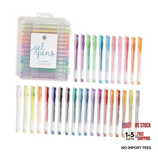 Metallic Gel Pens, Set of 30, Assorted Point Sizes, 30 Count (Pack of 1)