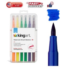Watercolor Brush Marker Set – 12 Vivid Colors – Flexible Nylon Tips for Sketc…