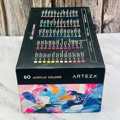 Arteza Acrylic Paint, Set of 60 Colors/Tubes (0.74 oz, 22 ml) with Storage Box