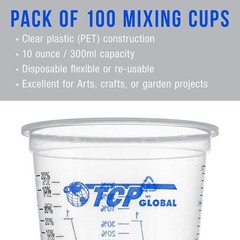 10 oz. (300ml) Graduated Plastic Mixing Cups – Box of 100 with 50 Mixing Stic…