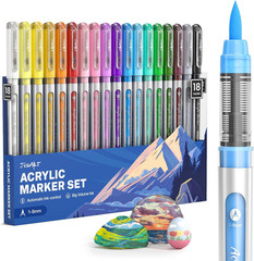 18 Color Acrylic Paint Markers Brush Tip Waterproof Paint Pens Art Crafts