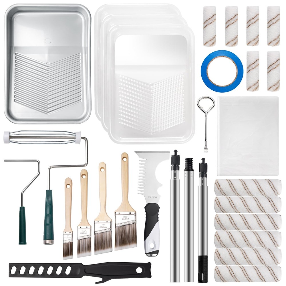 Mister Rui 28 Pack Paint Roller Kit with 9 inch paint roller kit 28 pack