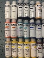 LOT OF 27 – GOLDEN Fluid Acrylics Paint – 4oz Bottles – FRESH! FREE SHIPPING!