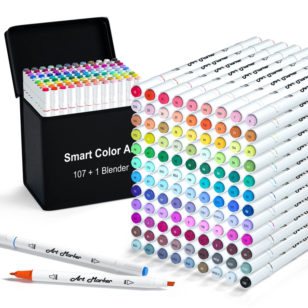 Smart Color Art 108 Pack Art Markers, 107 Alcohol Based Marker Pens and 1 Ble…