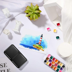 51 Pcs Watercolor Paint Palette and Half Pans Set Watercolor Tin Box, Metal Pale