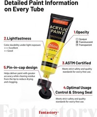 Fantastory Professional Acrylic Paint Set: 18 colors x 36ml, includes 10 brus…