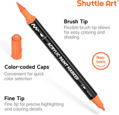 25 Colors Dual Tip Acrylic Paint Markers, Brush Tip and Fine Tip Acrylic Pain…