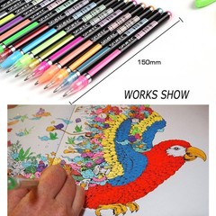48 Packs Glitter Metallic Gel Pen Set Coloring Neon Pens Set for Adult Coloring