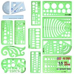 15PCS Geometric Drawings Templates, Measuring Geometry Rulers, Drafting
