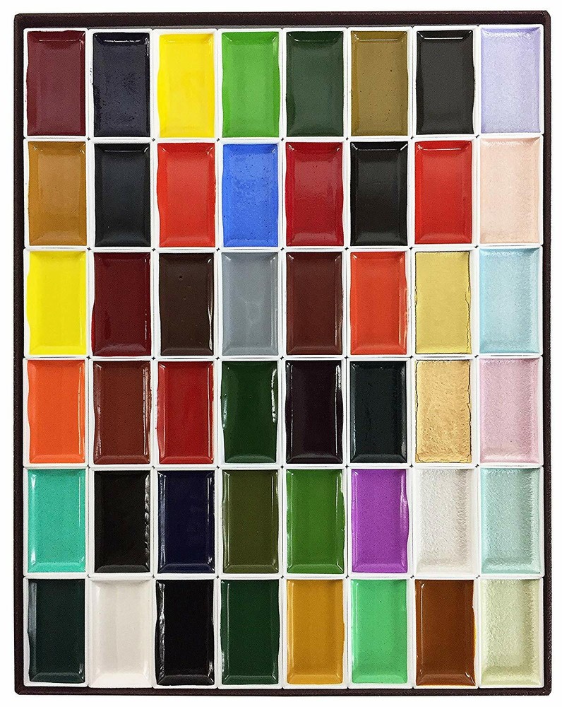 Nihonga Sumi-e Watercolor Paint Pan Set, 48 colors