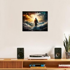 Jesus Paint by Numbers Kit, Figure of Jesus Walks on Water on Beautiful Sunset..