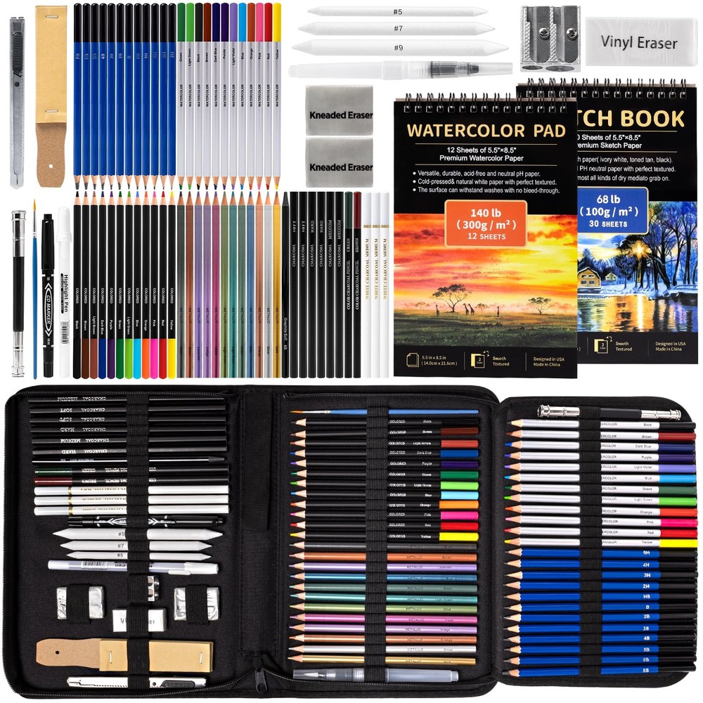 Art Supplies Drawing Pencils Set – 76 Pack Pro Sketching Kit with Sketchbook …