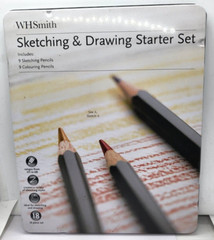 WHSmith Sketching & Drawing Starter Set With 9 Sketching & 9 Colouring Pencils