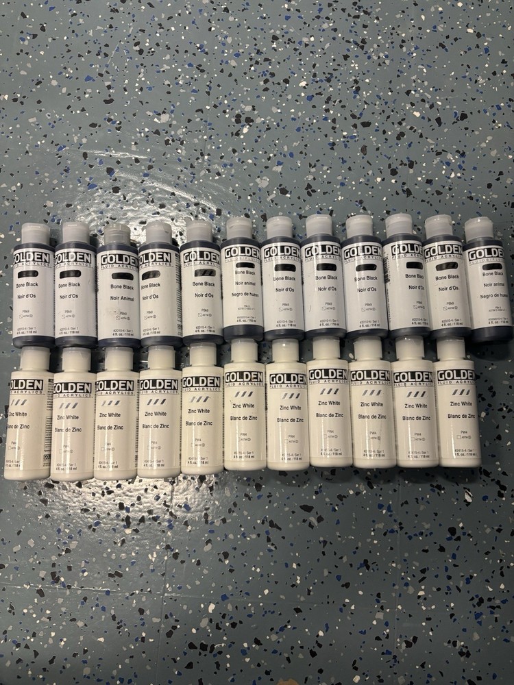 LOT OF 25 – GOLDEN Fluid Acrylics Paint – 4oz Bottles – FRESH! FREE SHIPPING!