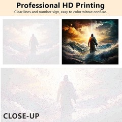Jesus Paint by Numbers Kit, Figure of Jesus Walks on Water on Beautiful Sunset..