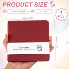 5.5×5.5″ Small Sketchbook, Mini Sketchbook Watercolor Paper Pad, Dark Red