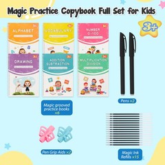 Magic Grooved Handwriting Practice Book Set Reusable 3-8 Years 6 Books Kids