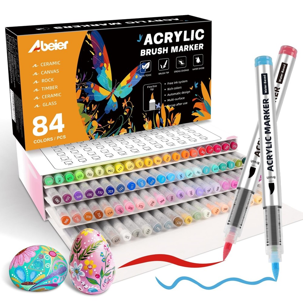 Acrylic Paint Pens 84 Colours Flexible Brush Tip – Ideal for DIY Crafts