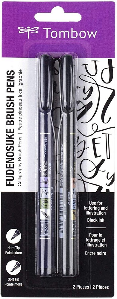 Tombow 62038 Fudenosuke Brush Pen, 2-Pack. Soft and Hard Tip Pens for Art